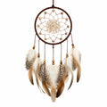 Acchiappasogni da parete 35 x 85 cm in corda marrone con piume decorative stile boho