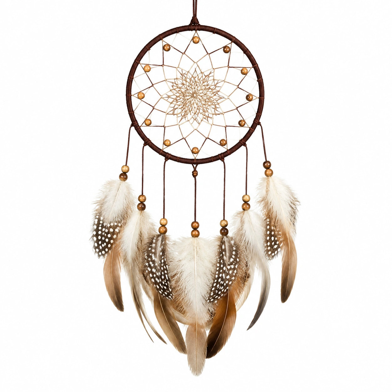 Acchiappasogni da parete 35 x 85 cm in corda marrone con piume decorative stile boho