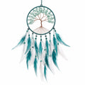 Acchiappasogni sospeso 30 x 70 cm con perline e piume turchese bianco - decorazione da parete boho