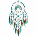 Acchiappasogni sospeso 40 x 90 cm turchese con piume e perline stile boho