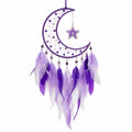 Acchiappasogni sospeso 25 x 60 cm con luna in filo viola piume e perline decorativo
