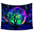 Arazzo da parete 150 x 130 cm in poliestere multicolore con albero e luna stile psichedelico