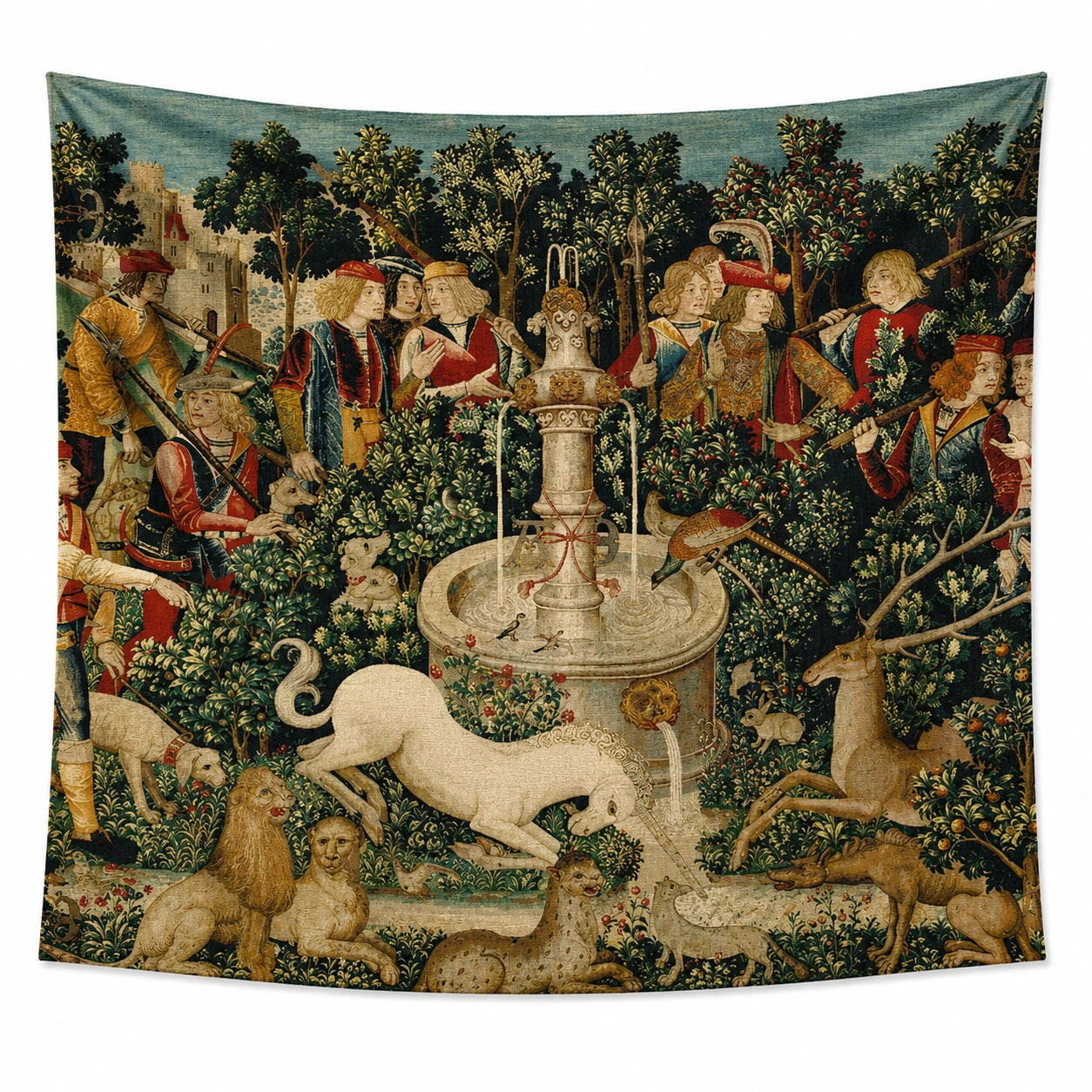 Arazzo da parete 150 x 130 cm in tessuto stampato multicolore con scena figurativa