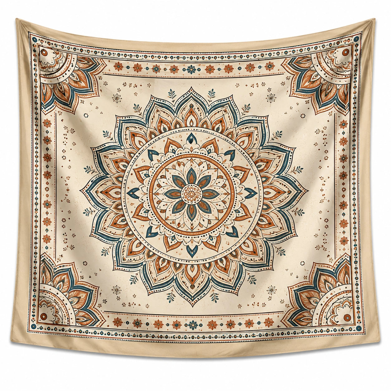 Arazzo da parete 150 x 150 cm in poliestere crema con mandala decorativo