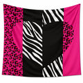 Arazzo da parete 150 x 150 cm in poliestere rosa nero bianco con stampa animalier