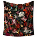 Arazzo da parete 150 x 130 cm in poliestere nero con fiori e uccelli stile botanico