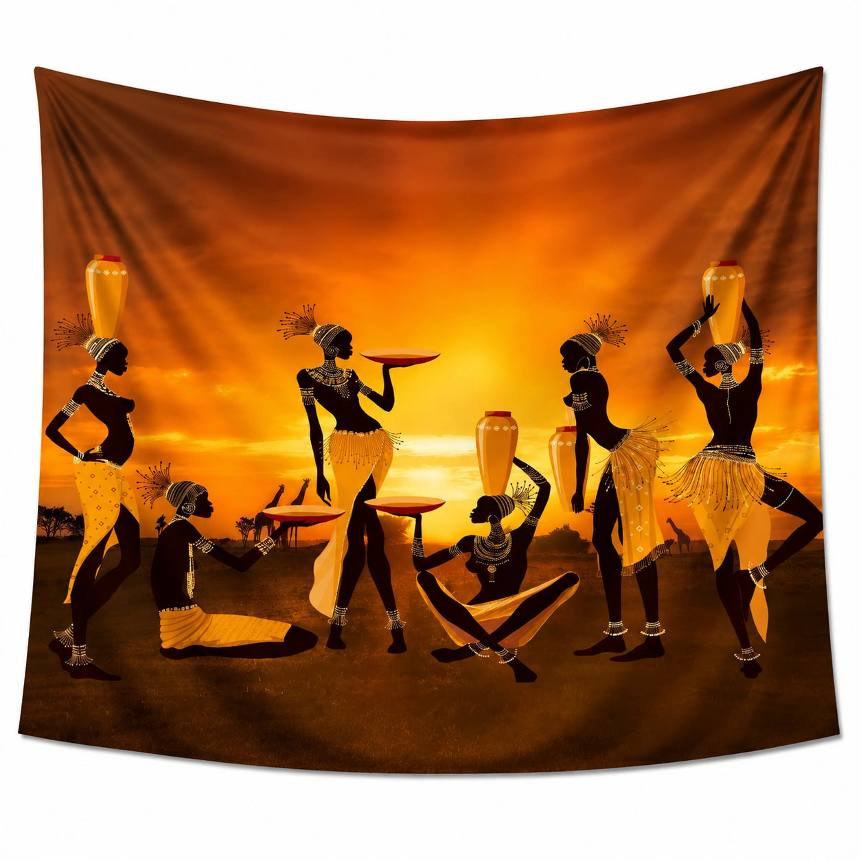 Arazzo da parete 150 x 130 cm in poliestere arancione e nero con stampa al tramonto
