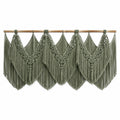 Arazzo da parete 120 x 75 cm in cotone verde salvia con frange stile boho