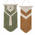 Set di 2 arazzi da parete 30 x 75 cm in corda di cotone verde ocra e avorio stile boho