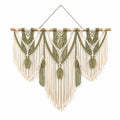 Arazzo da parete in macramè 100 x 95 cm verde e avorio con frange stile boho