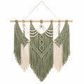 Arazzo da parete 80 x 100 cm in corda di cotone verde salvia e avorio stile boho con frange