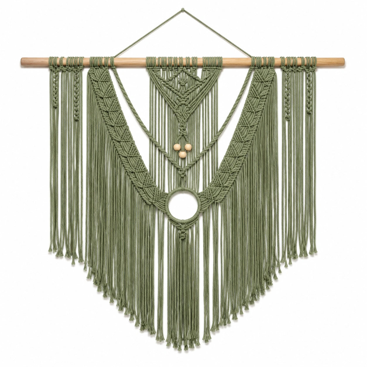 Arazzo da parete in macramè 100 x 120 cm cotone verde salvia stile boho decorativo