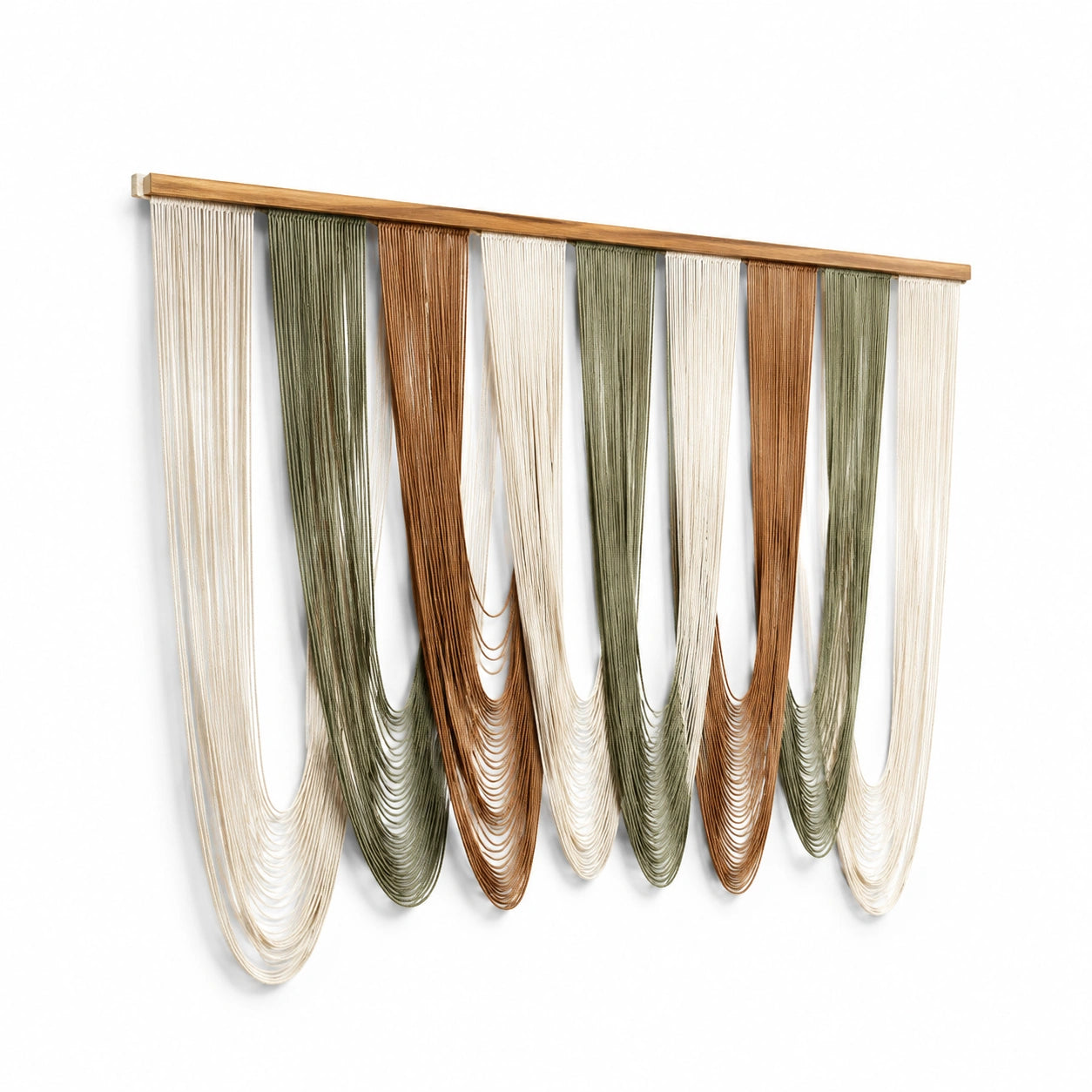 Decorazione da parete in cordoncini tessili 100 x 100 cm beige verde oliva marrone con barra in legno