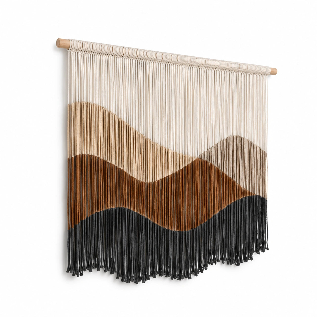 Arazzo da parete 80 x 100 cm in corda di cotone beige marrone nero con frange stile boho