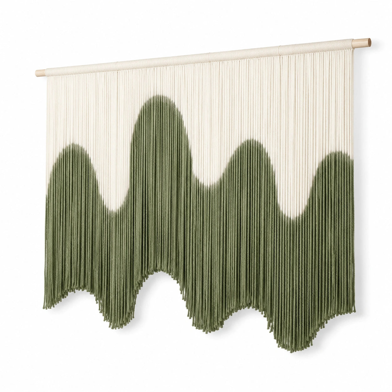 Arazzo da parete 100 x 100 cm in cotone verde e avorio con frange stile bohémien