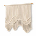Arazzo da parete macramè 100 x 110 cm in corda tessile avorio con bastone in legno stile boho
