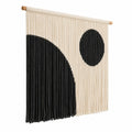 Arazzo da parete 50 x 70 cm in corda di cotone crema e nero con asta in legno stile boho