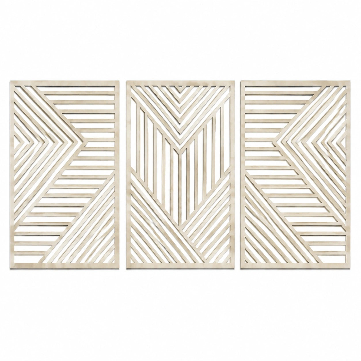 Set di 3 pannelli decorativi da parete 40 x 80 cm in legno ingegnerizzato beige con motivo geometrico