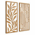 Set di 2 pannelli decorativi da parete 40 x 100 cm in legno naturale con motivi botanici e geometrici