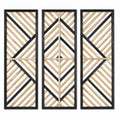 Decorazione da parete in legno 100 x 30 cm nero/naturale - set di 3 pannelli geometrici