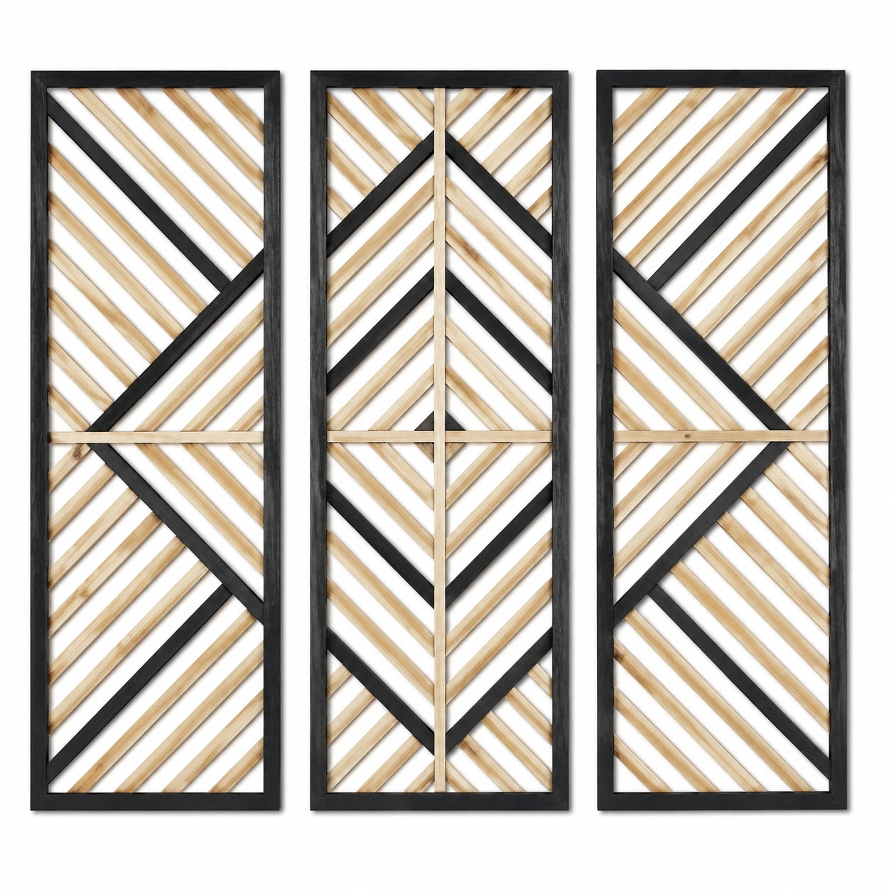 Decorazione da parete in legno 100 x 30 cm nero/naturale - set di 3 pannelli geometrici