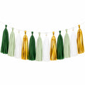 Ghirlanda decorativa con 12 nappine 300 x 35 cm in carta verde bianco oro