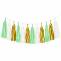 Ghirlanda decorativa con 12 nappine 300 x 30 cm in carta verde menta bianco e oro per feste