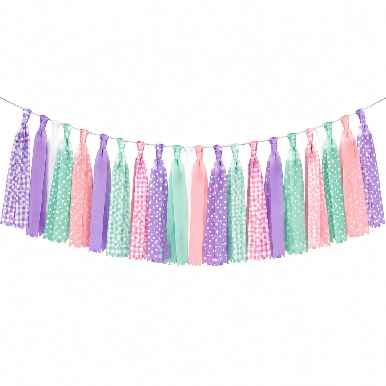 Ghirlanda decorativa con nappe 200 cm in carta velina rosa verde menta e viola per feste