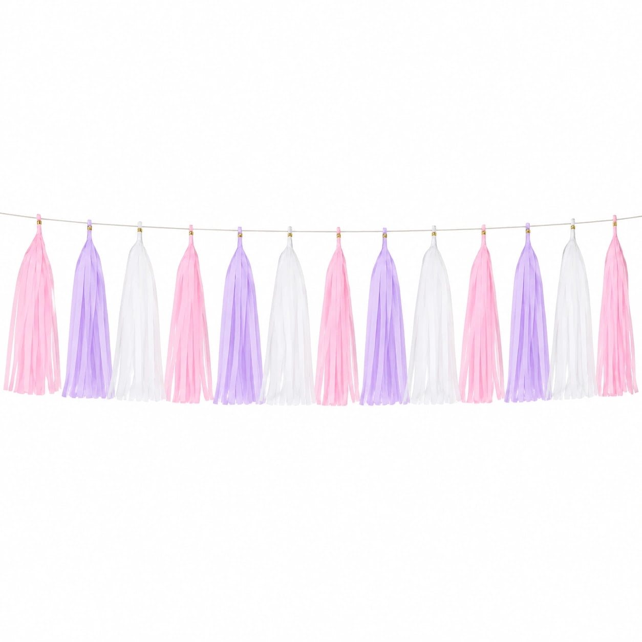 Ghirlanda con 12 nappine 300 x 30 cm in carta velina rosa lilla e bianco per feste